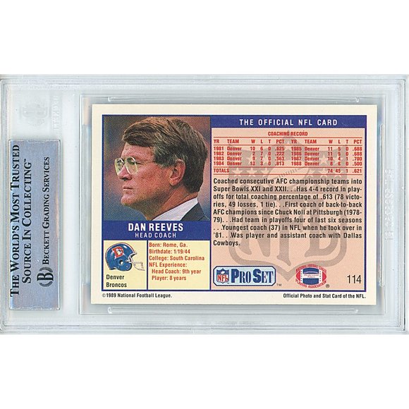 Dan Reeves Signed 1989 Pro Set Football Card Beckett Denver Broncos Autograph - Picture 2 of 5